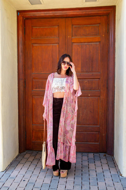 Blushing Paisley Flowing Sleeve Kimono