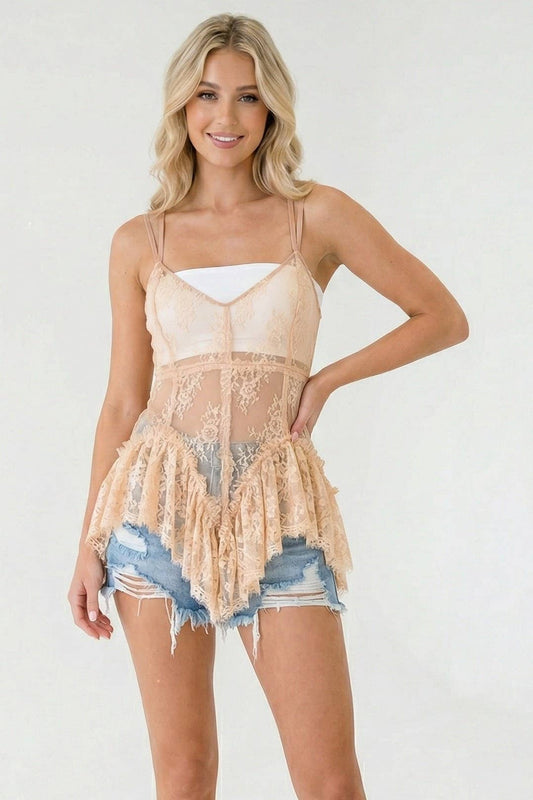RUFFLED LACE CAMI TUNIC