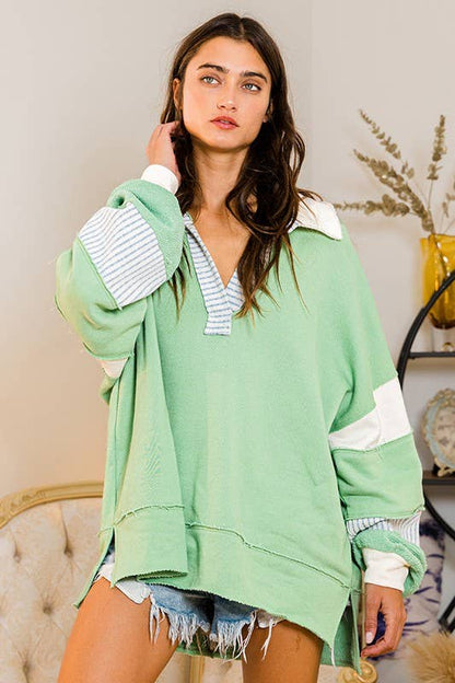 French Terry Collared Loose Fit Top