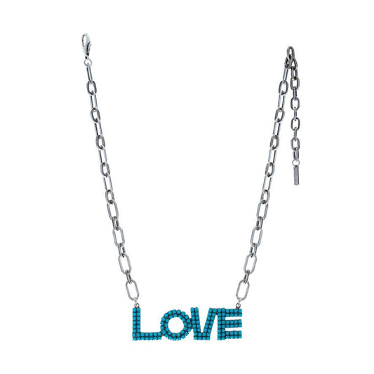 LA LA LOVE Necklace in Antique Silver / Turquoise