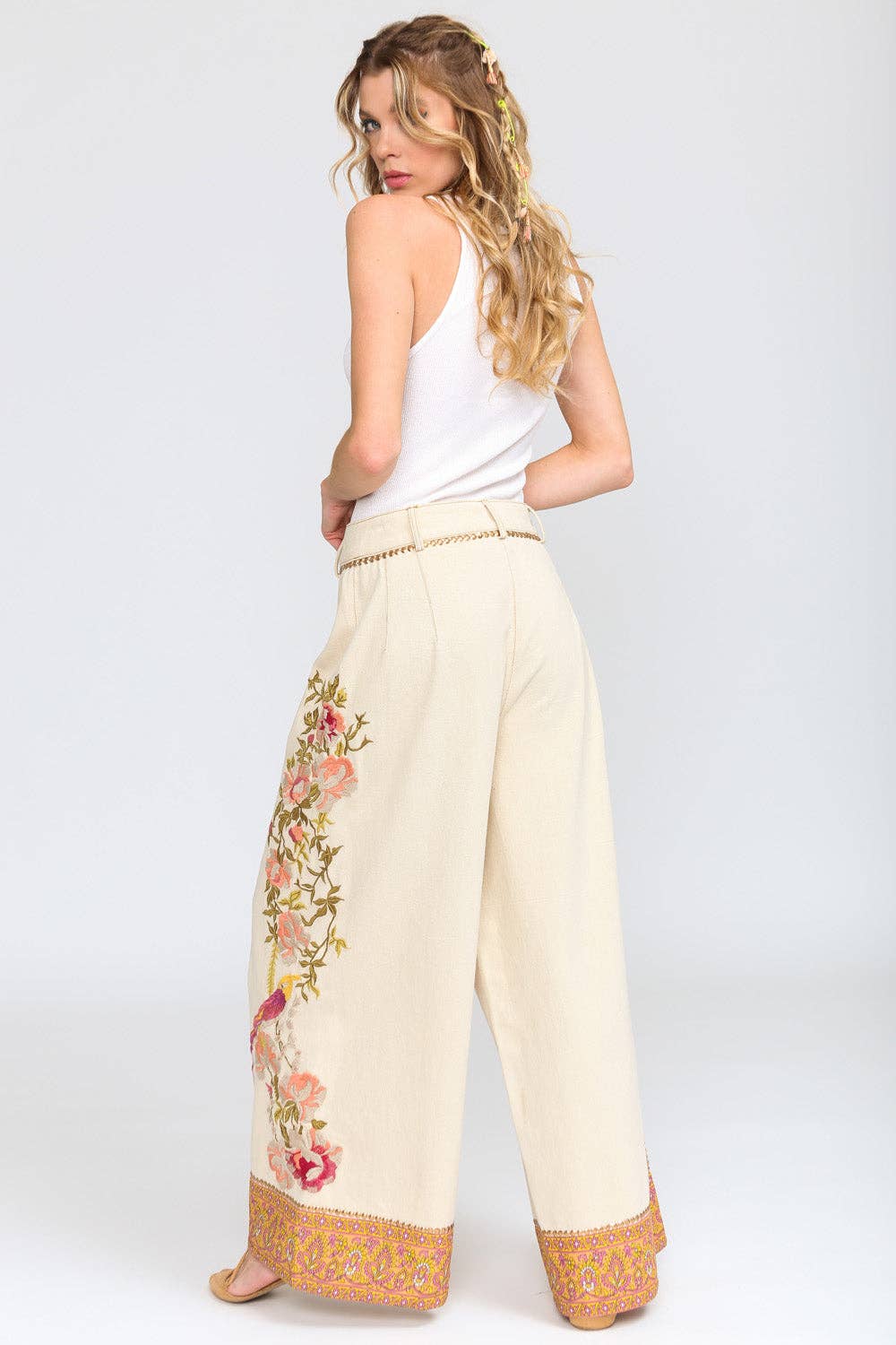 Time To Shine Denim Pants | Wide Leg Pants | Floral Pants