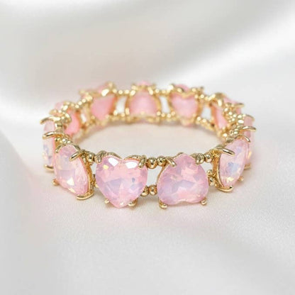 Love Heart Glass Crystal Bead Linked Stretch Bracelet
