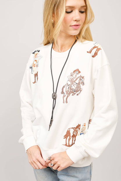 Western Motif Embroidered Graphic Sweatshirt