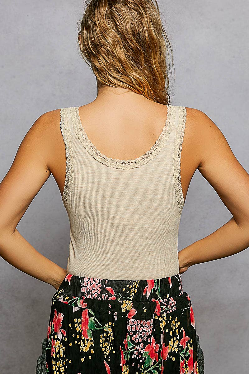 Lace Trim Knit Tank Top