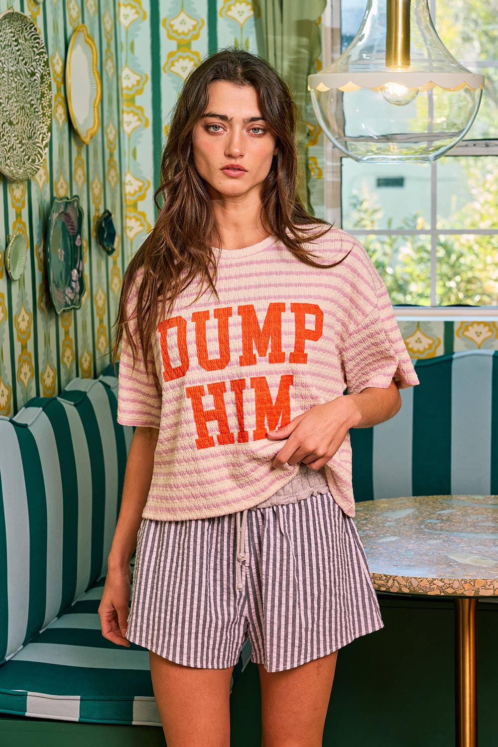 'DUMP HIM' Striped Boxy Crop Top