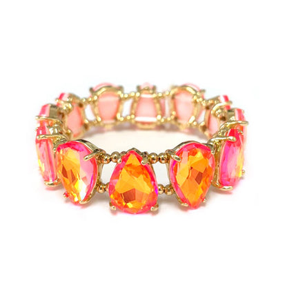 Neon & Pastel Teardrop Glass Crystal Bead Stretch Bracelet