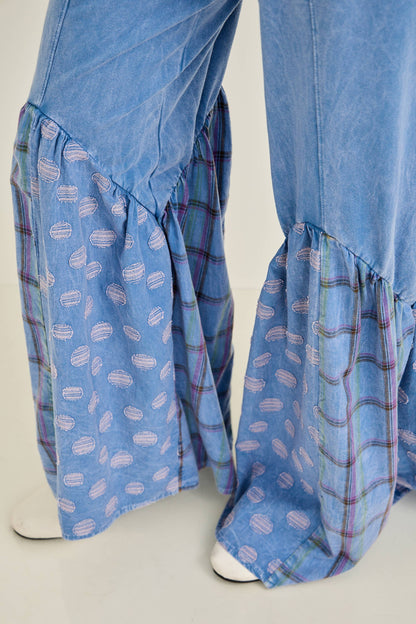 Mineral Washed Boho Pattern Patched Pants
