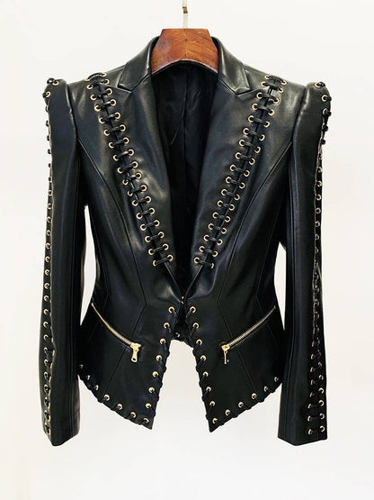 Chic Eyelet Leather Blazer: Edgy Elegance