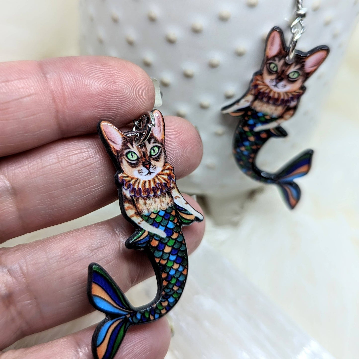 Mermaid Cat Acrylic Earrings Mercat