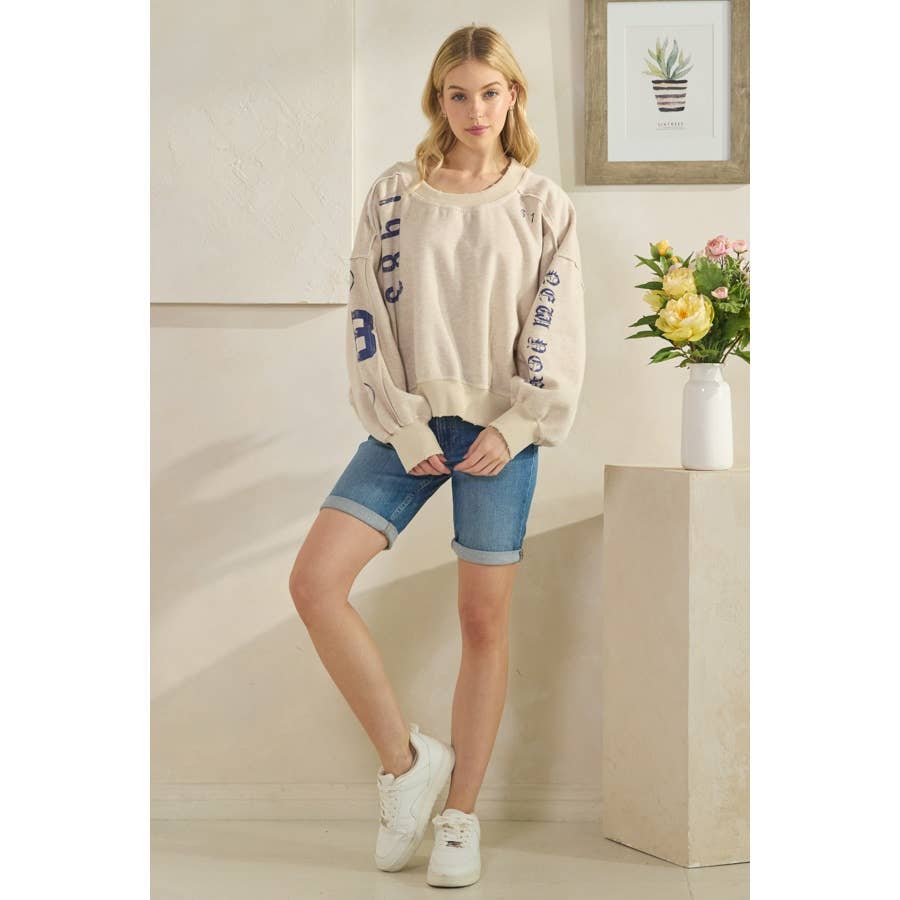 WASHED NUMBER PRINTED SWEATSHIRT TOP