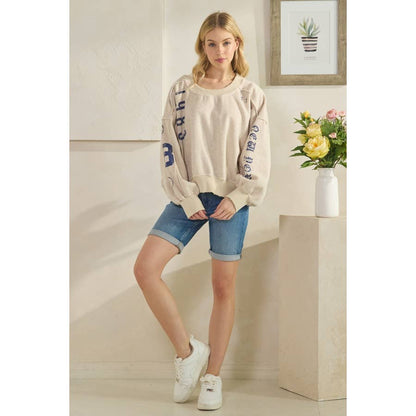 WASHED NUMBER PRINTED SWEATSHIRT TOP