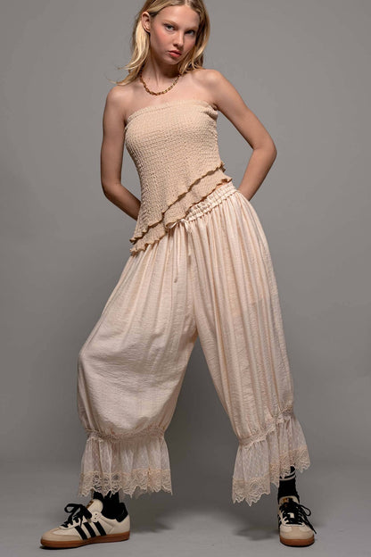 Boho Lace Trim Bloomer Linen Pants