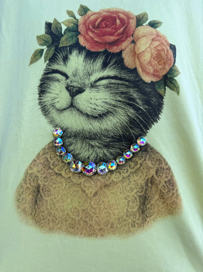 Yellow Cat T-Shirt Swarvoski Rhinestone T-Shirt