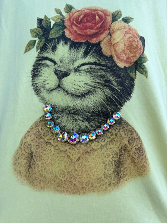 Yellow Cat T-Shirt Swarvoski Rhinestone T-Shirt