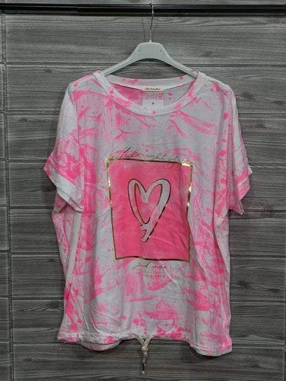Heart Tie-Dye Cotton T-Shirt Blush