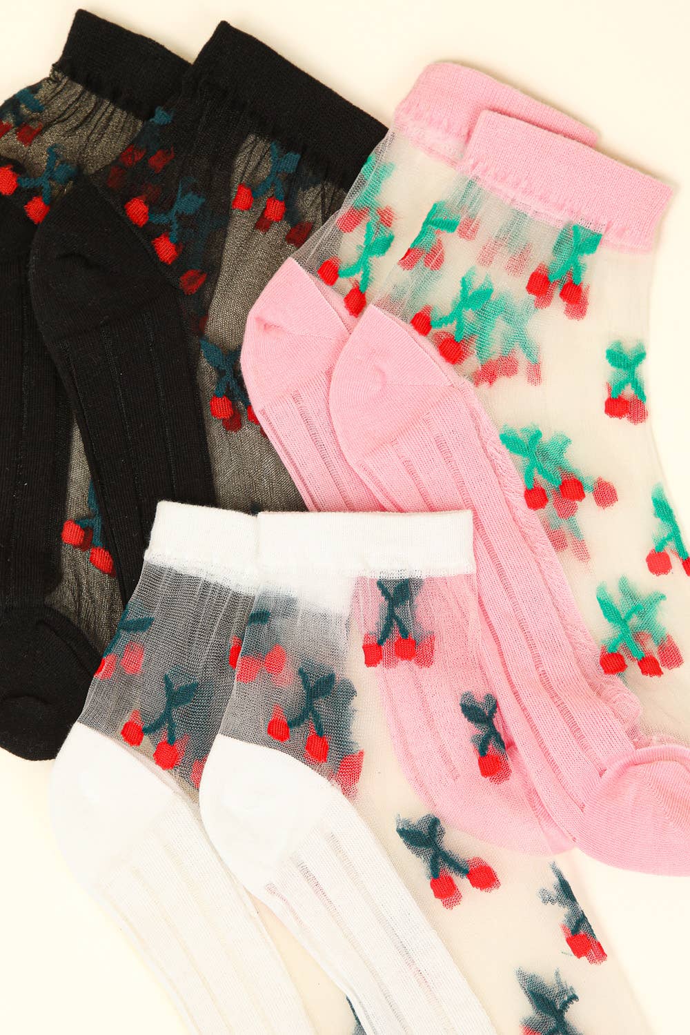 Cherry Embroidered Mesh Ankle Socks