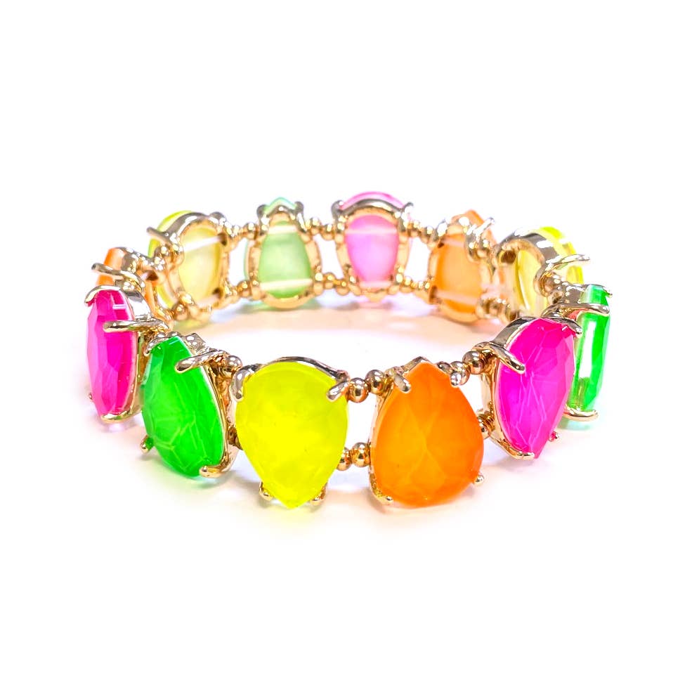 Neon & Pastel Teardrop Glass Crystal Bead Stretch Bracelet