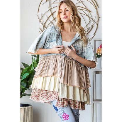 TIERED RUFFLE HOODED SHORT SLEEVE JACKET