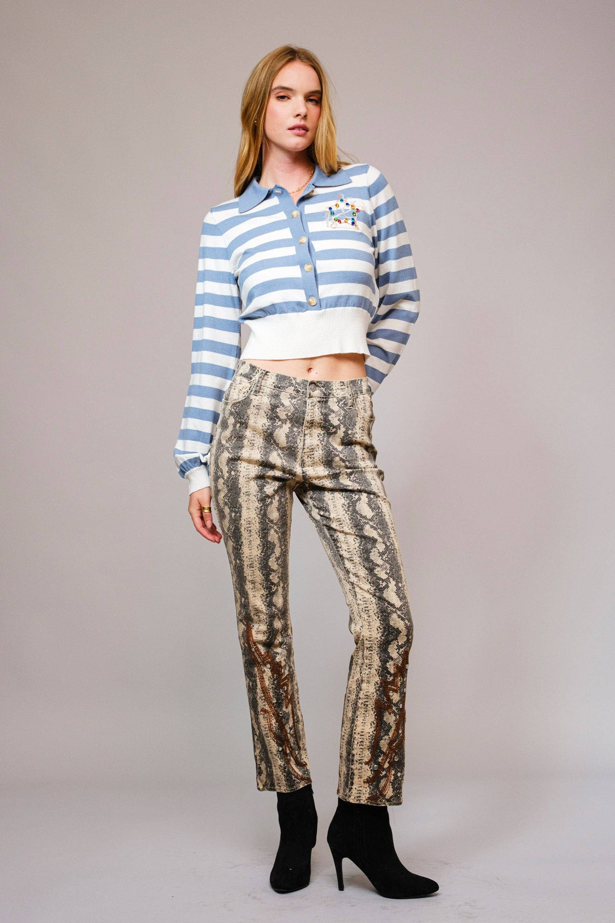Snakeskin Studded Denim Jeans