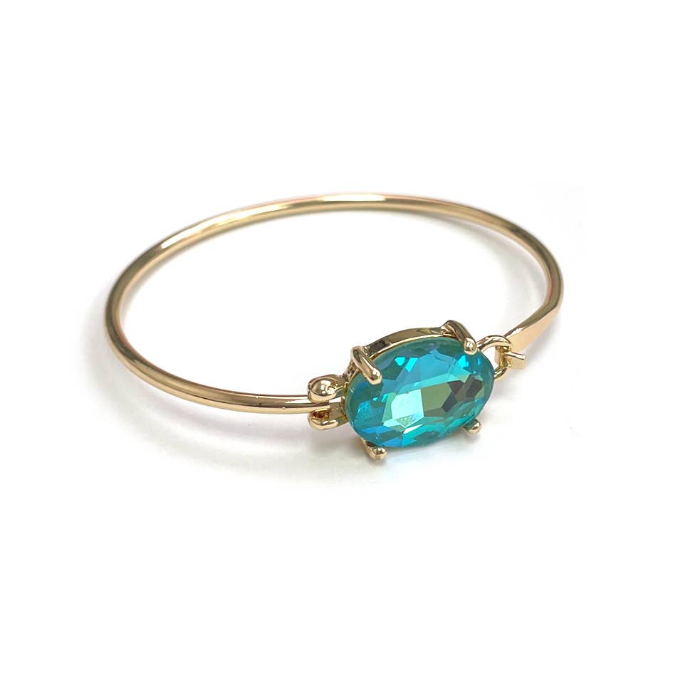 High Quality Glass Crystal Oval Stone Cuff Metal Bangle