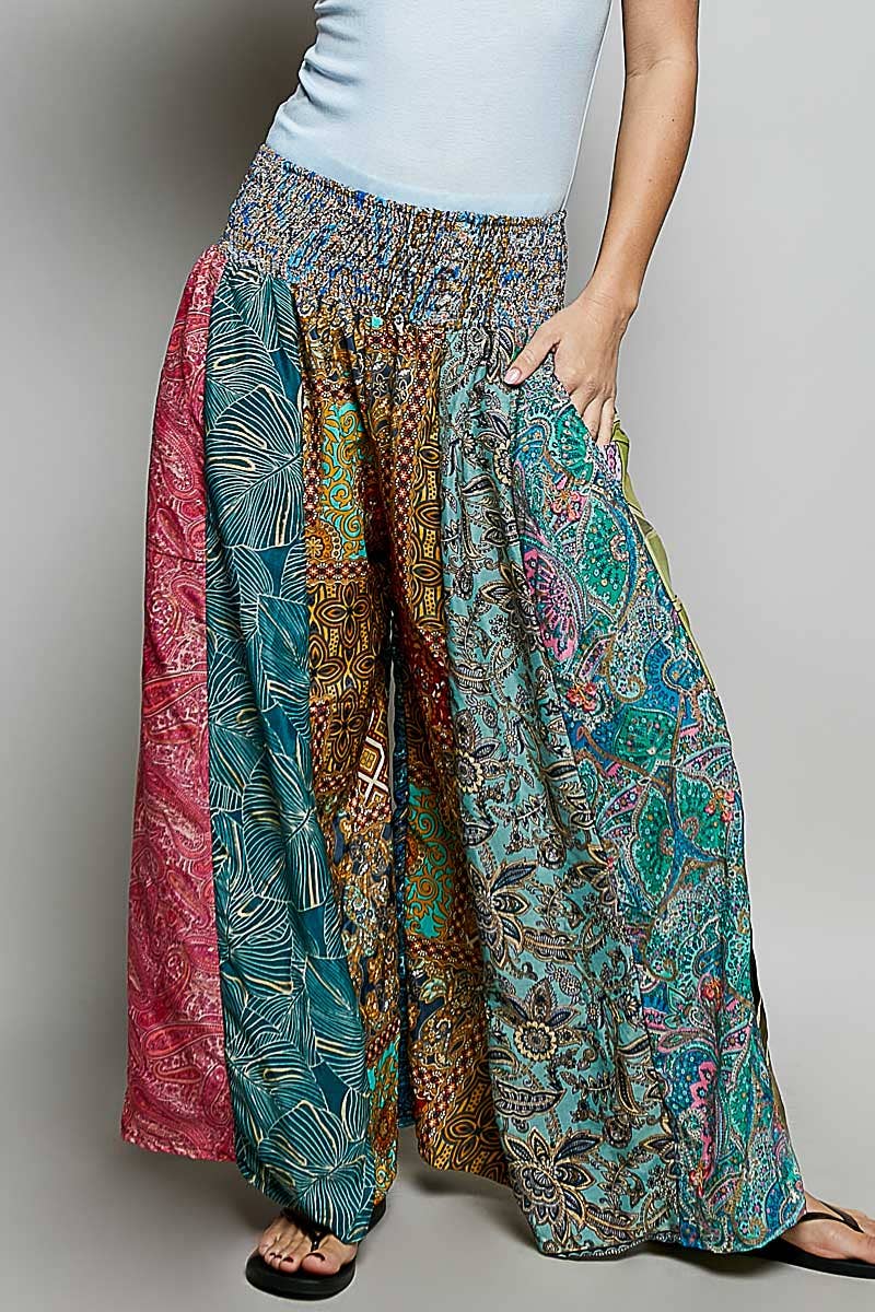 One-of-a-Kind Smocked Waist Printed Wide Leg Pants