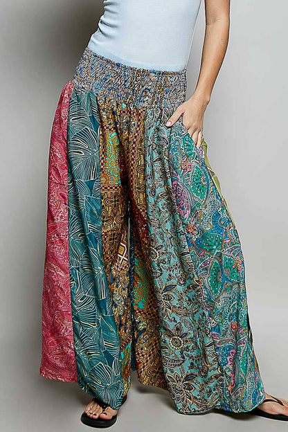 One-of-a-Kind Smocked Waist Printed Wide Leg Pants