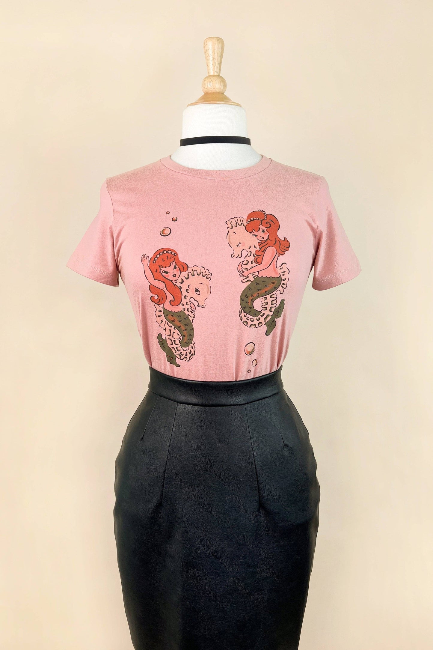 Mermaid Sisters Fitted Tee in Dusty Pink