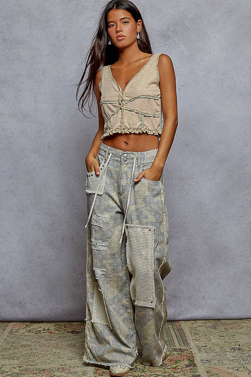 Stud Detailed Patchwork Denim Pants