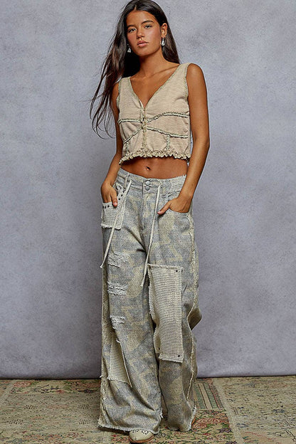 Stud Detailed Patchwork Denim Pants