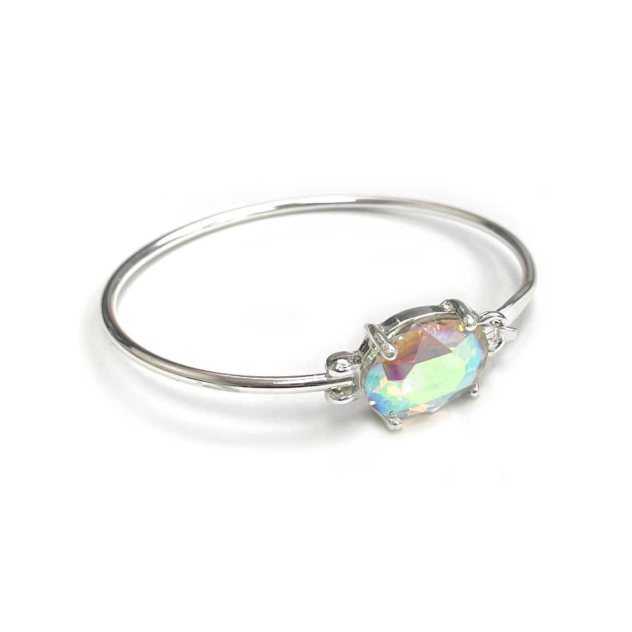 High Quality Glass Crystal Oval Stone Cuff Metal Bangle