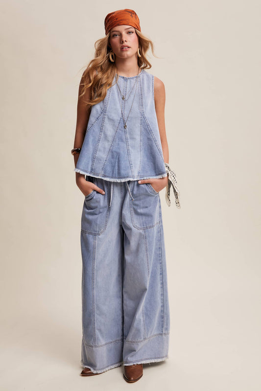 Washed Denim Tank & Wide-Leg Pants Set
