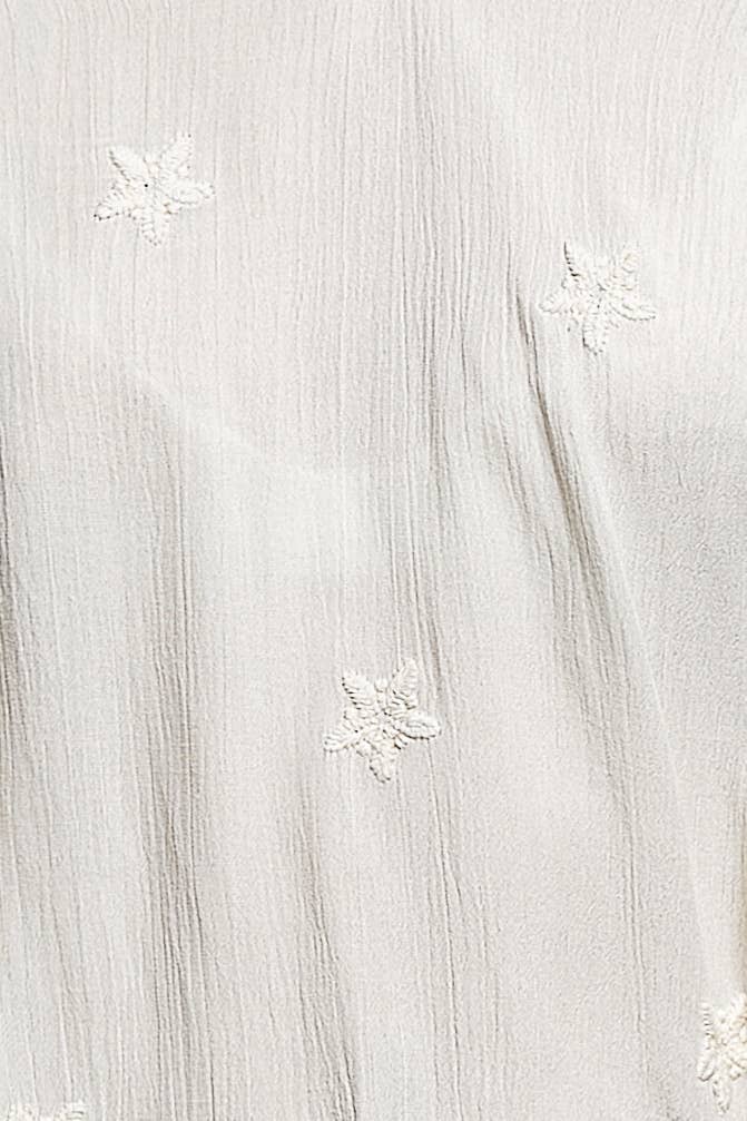 V-neck Long Sleeve Floral Embroidered Cotton Woven Top