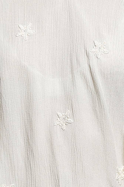 V-neck Long Sleeve Floral Embroidered Cotton Woven Top