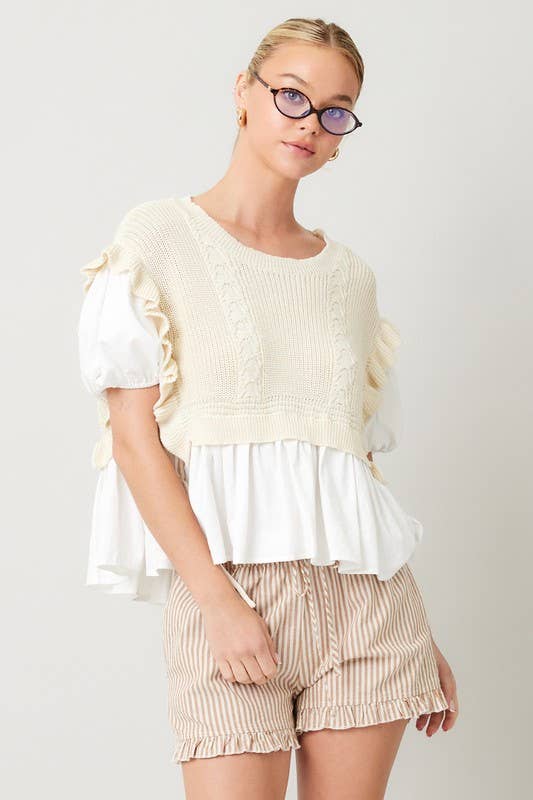 Striped Cotton Ruffle Shorts