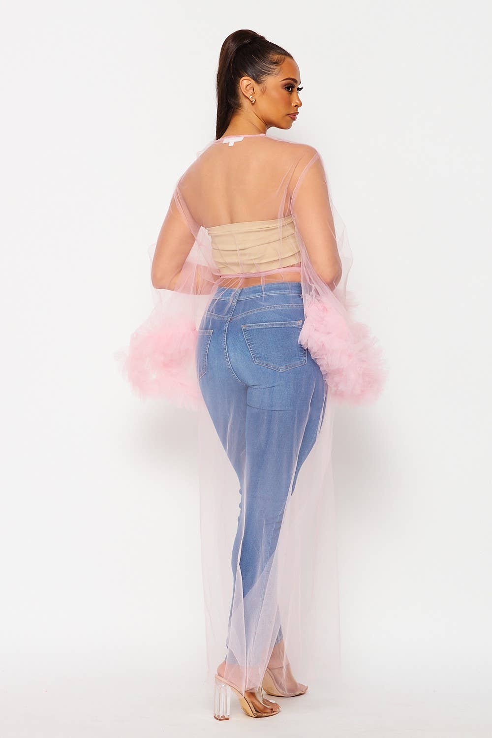 Tulle Mesh Ruffle Duster Cardigan