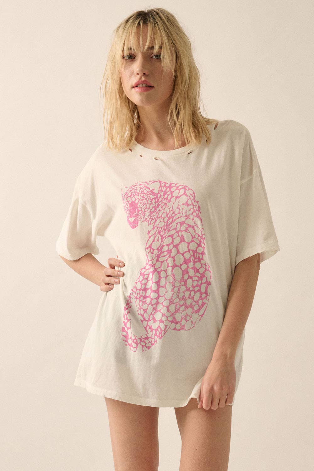 Pink Cheetah Garment-Washed Oversized Graphic Tee