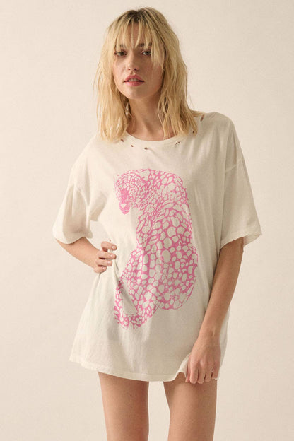 Pink Cheetah Garment-Washed Oversized Graphic Tee