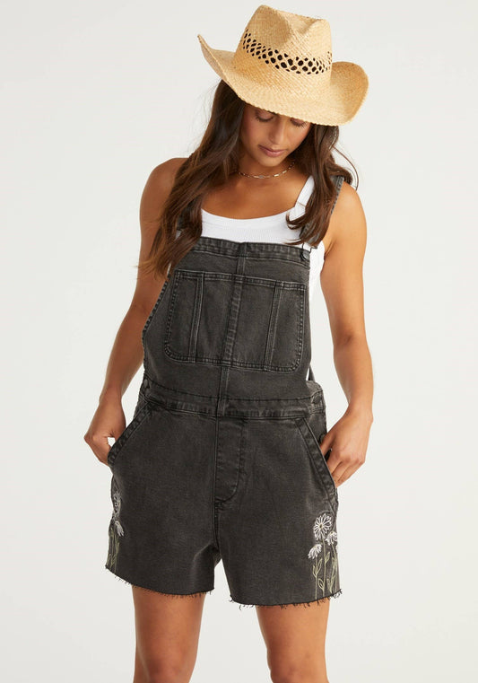 SHORTALL X DAISY FIELDS Black Denim Short Overalls