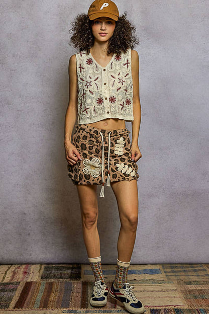 Camo cargo pockets crochet mini skirt