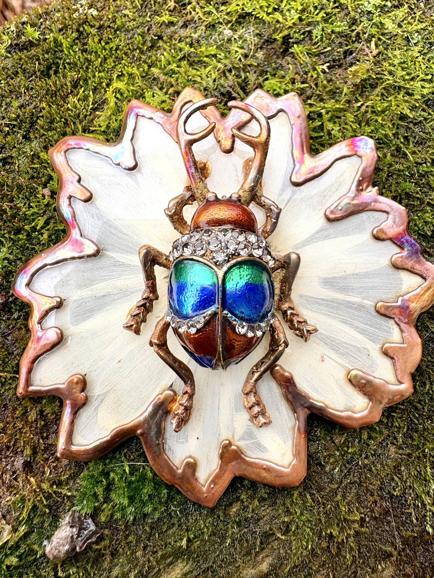 Real Shasta Daisy with Scarab Necklace