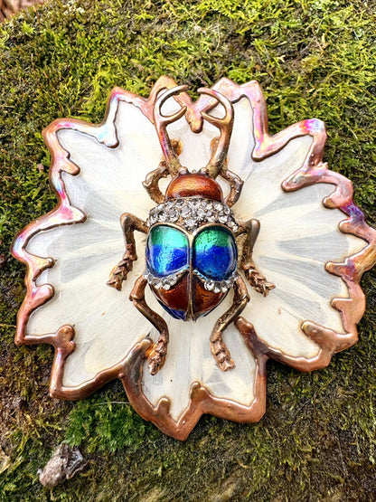 Real Shasta Daisy with Scarab Necklace