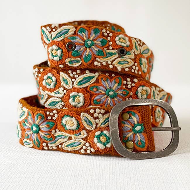 Ground Clover Floral Embroidered Wool Belt