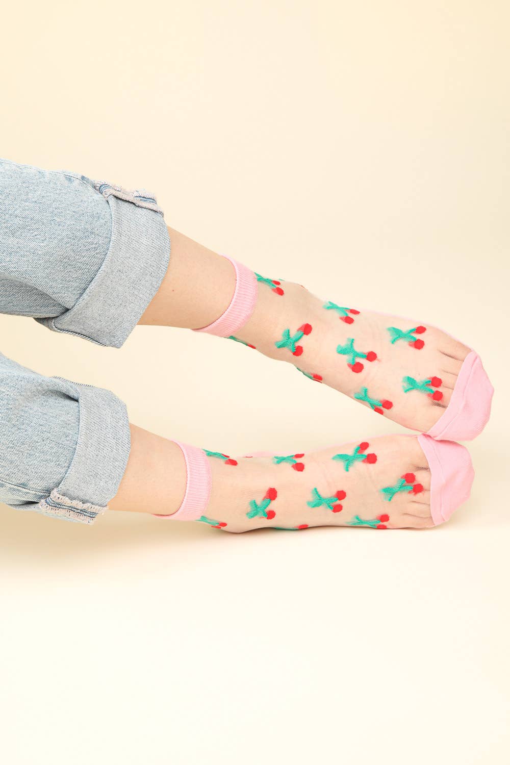 Cherry Embroidered Mesh Ankle Socks