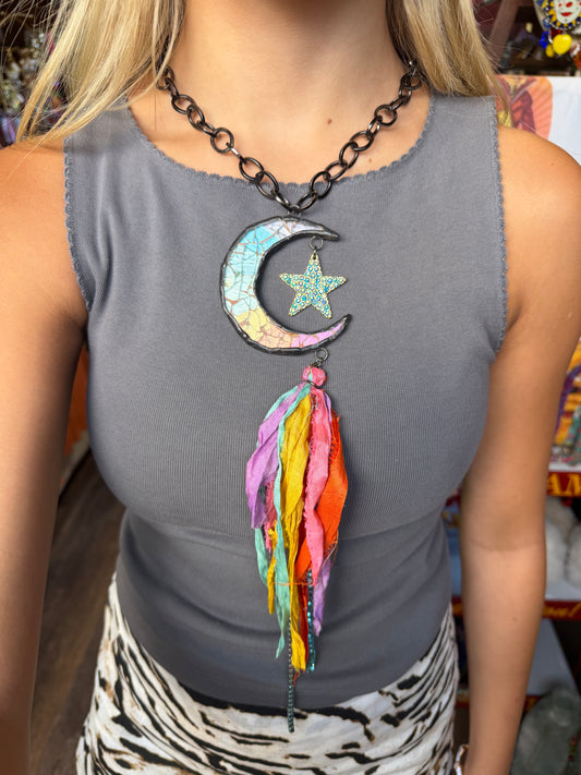 WHIMSY MOON STAIN GLASS FRILL NECKLACE