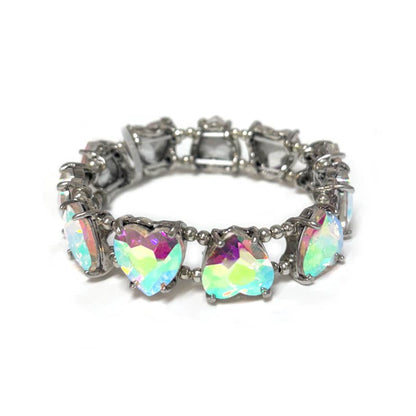 Love Heart Glass Crystal Bead Linked Stretch Bracelet