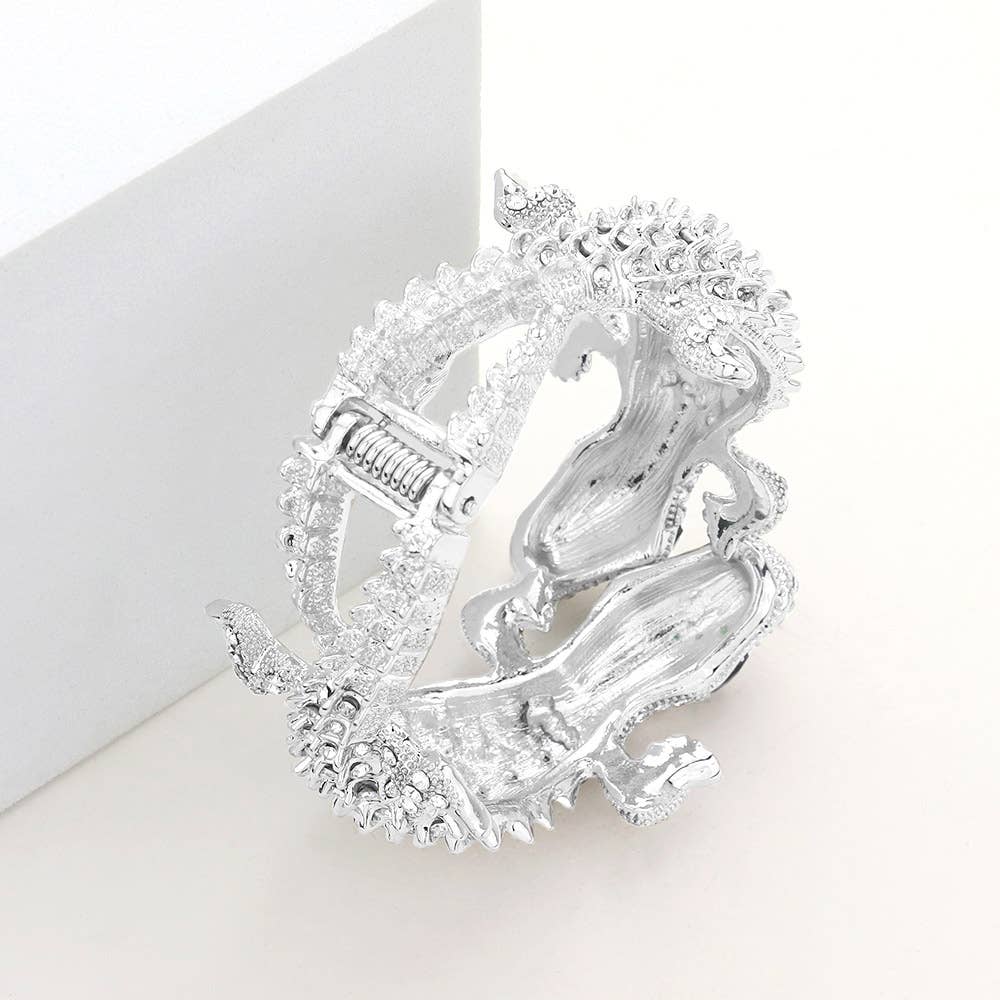 Double Crocodile/Alligator Evening Hinged Cuff Bracelet