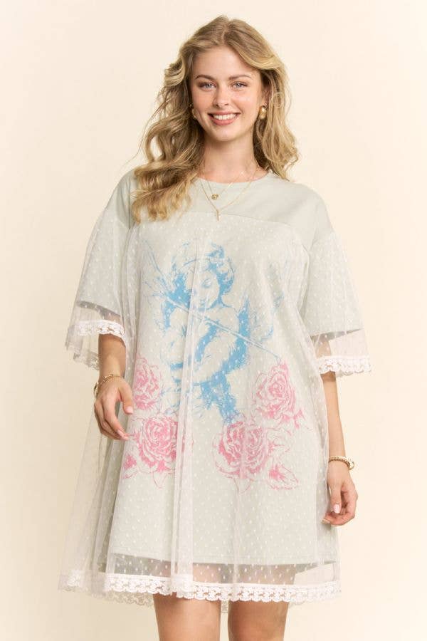 POLKA DOT CHERUB MESH LAYERED DRESS