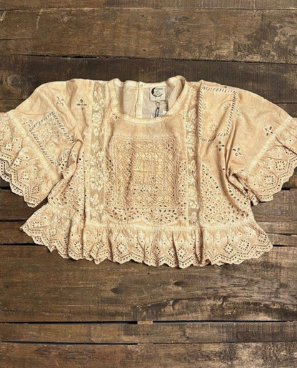 Oatmeal Softly Worn Eyelet Blouse