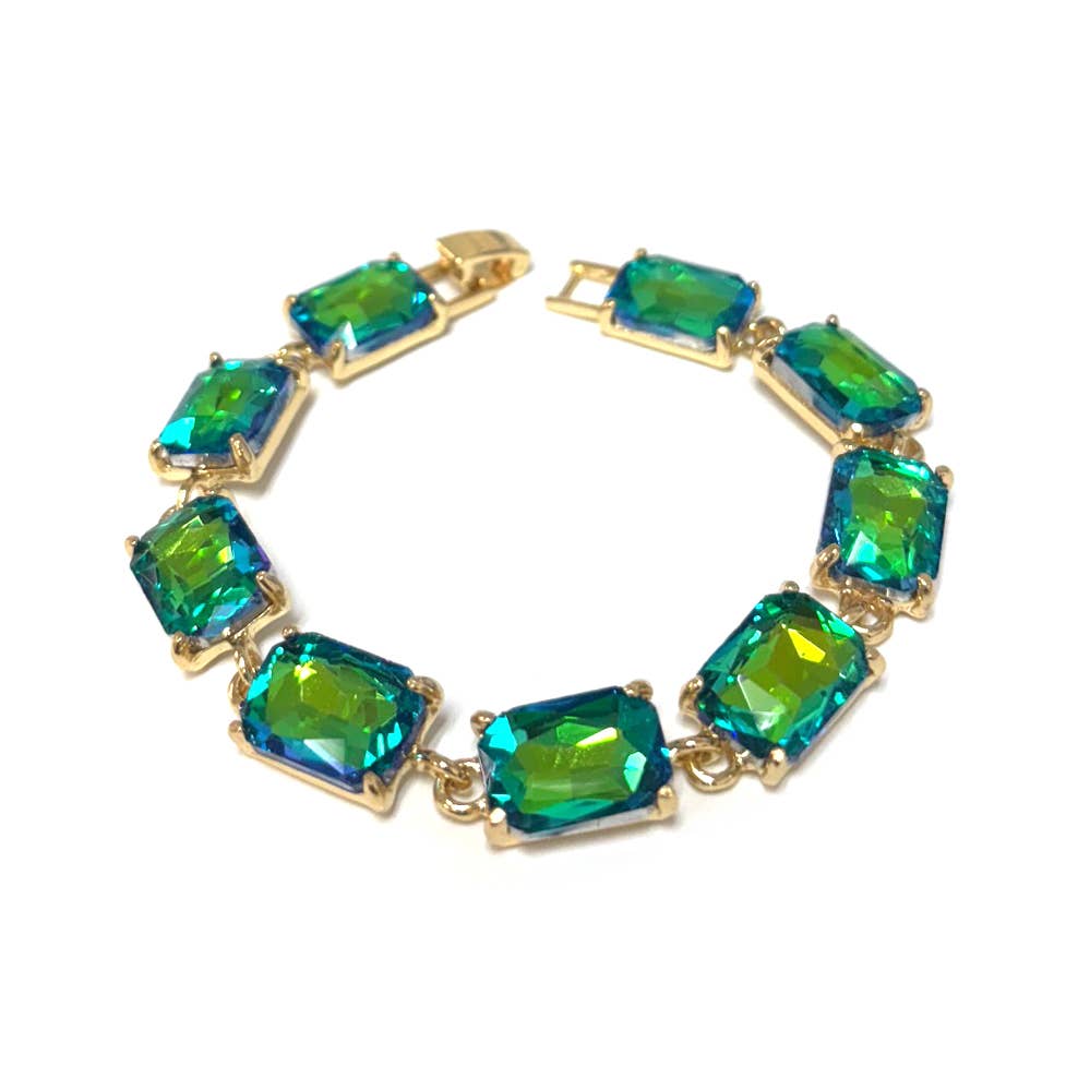 Emerald Cut Glass Crystal Linked Statement Bracelet