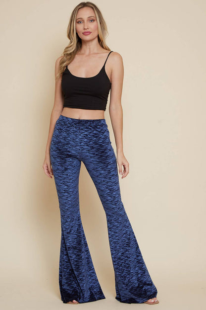 NAVY VELVET BURN OUT PRINT BELL BOTTOM